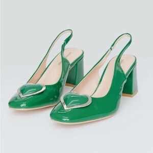 NEW STUNNING! Unique Vintage Green Slingback Heels